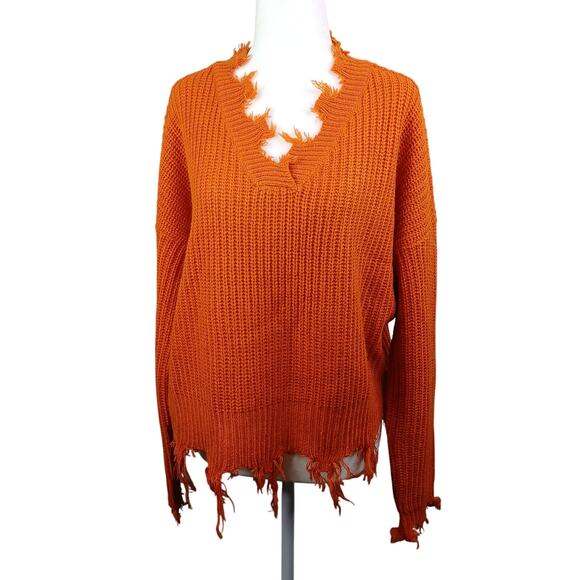 Full Circle Trends Distressed Sweater Womens XL Burnt Orange Boho Grunge Cropped - Picture 1 of 11